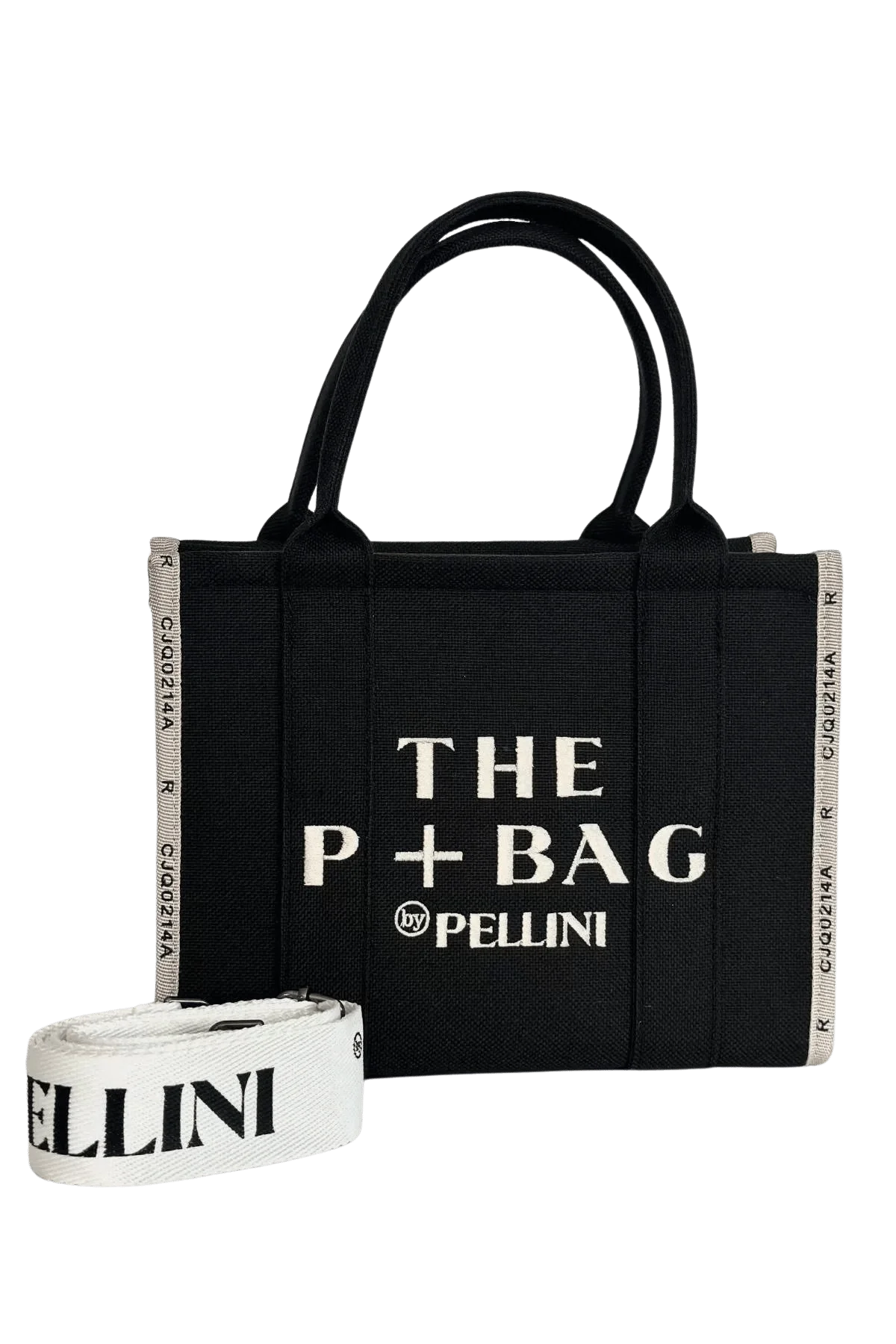 The P+Bag El ve Omuz Küçük Çanta Siyah Krem Çizgili