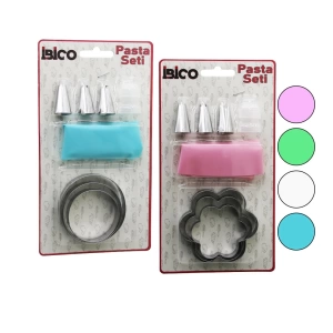 8PCS  PASTA SÜSLEME SETİ - 3-KURABİYE KALIP=YUVARLAK - ÇİÇEK 1-KREMA TORBASI - 3-METAL+1-PLS.UÇ (4597)