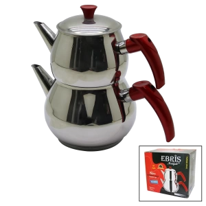 AİLE BÜYÜK BOY KÜRE ÇELİK ÇAYDANLIK SETİ ÜST: 1.2LT - ALT: 2LT (4597)