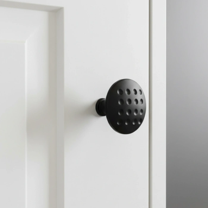 Noktalı Düğme Çekmece Dolap Kapak Kulpu Kulbu Mat Siyah Metal Daire Kulp