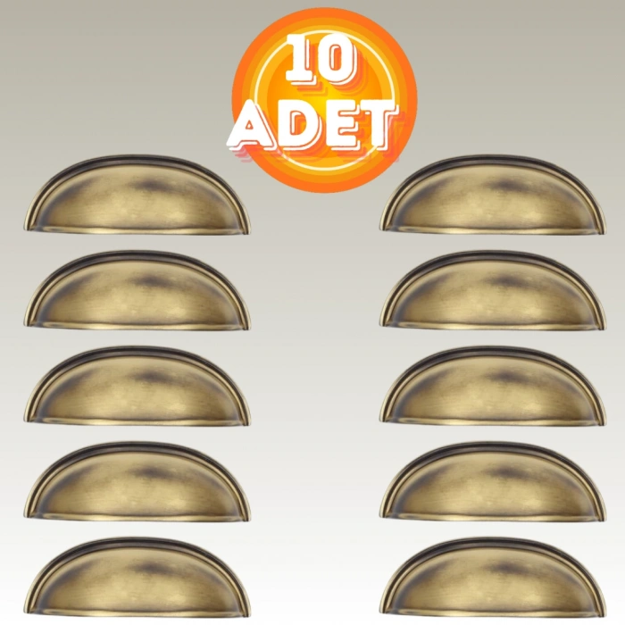 Tas Midye Çanak 64mm Antik Sarı Dolap Çekmece Vestiyer Mobilya Kulpu Metal Kulp ( 10 ADET )