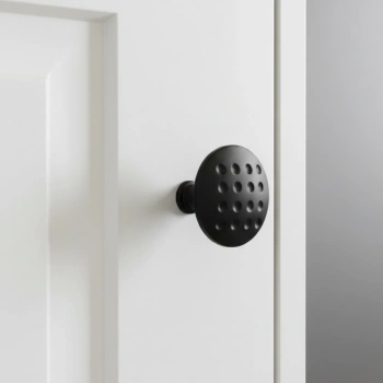 Noktalı Düğme Çekmece Dolap Kapak Kulpu Kulbu Mat Siyah Metal Daire Kulp
