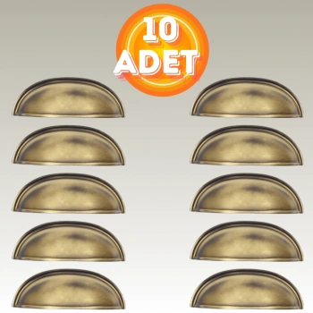 Tas Midye Çanak 64mm Antik Sarı Dolap Çekmece Vestiyer Mobilya Kulpu Metal Kulp ( 10 ADET )