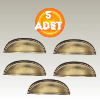 Tas Midye Çanak 64mm Antik Sarı Dolap Çekmece Vestiyer Mobilya Kulpu Metal Kulp ( 5 ADET )