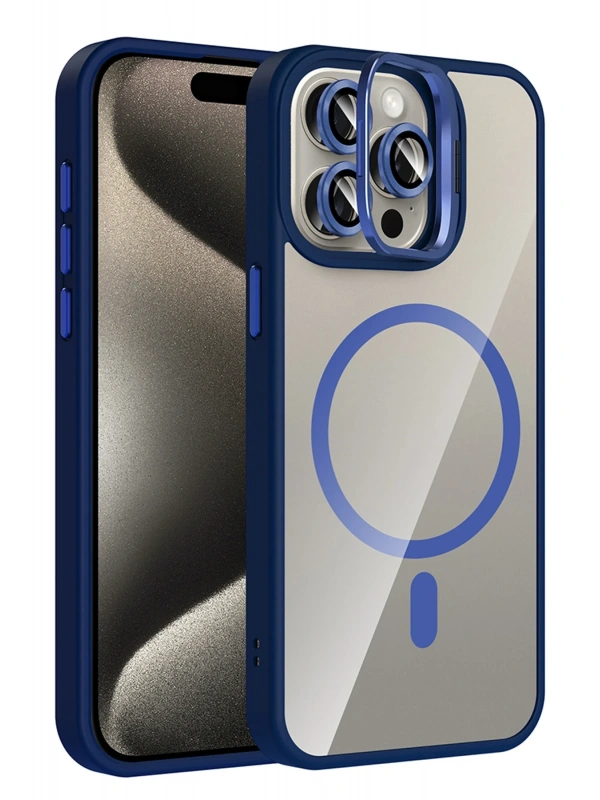 Joko Apple iPhone 14 Pro Max Remim Lensli Magsafe Standlı Kapak - Lacivert