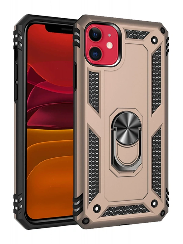 Newface Apple iPhone 11 Kılıf Sofya Yüzüklü Silikon Kapak - Gold