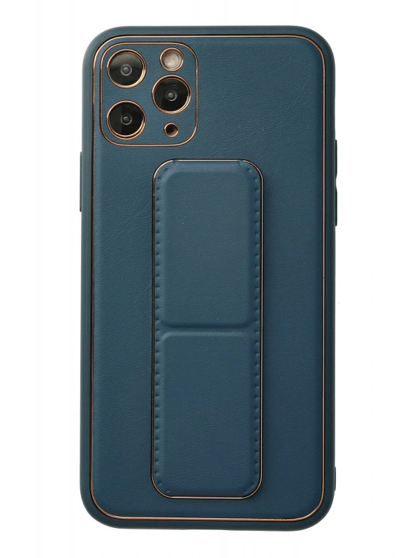 Newface Apple iPhone 11 Pro Kılıf Coco Deri Standlı Kapak - Mavi