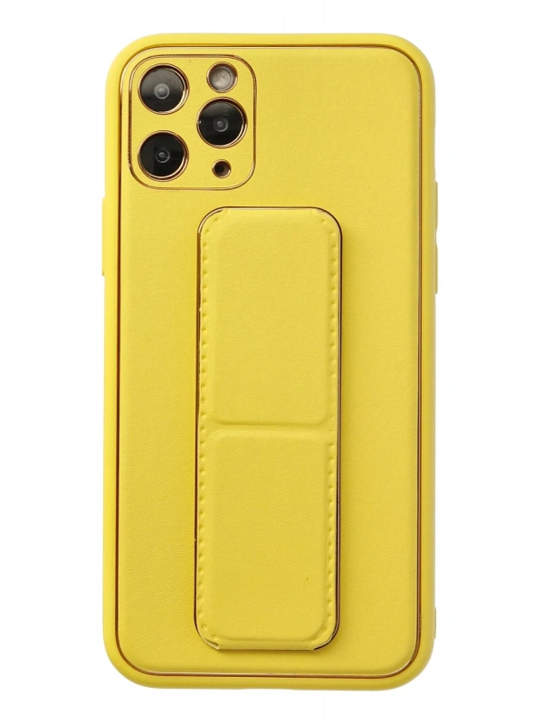 Newface Apple iPhone 11 Pro Kılıf Coco Deri Standlı Kapak - Sarı
