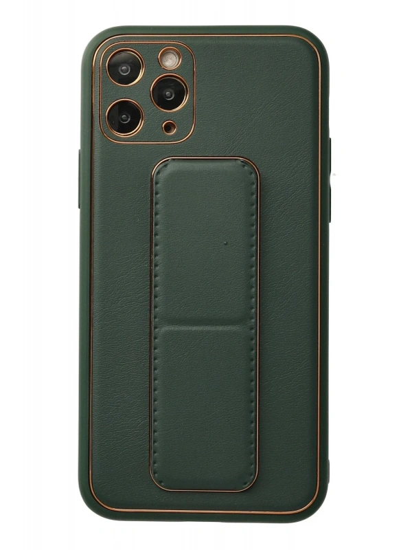 Newface Apple iPhone 11 Pro Kılıf Coco Deri Standlı Kapak - Yeşil