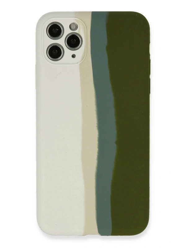 Newface Apple iPhone 11 Pro Kılıf Ebruli Lansman Silikon - Beyaz-Yeşil