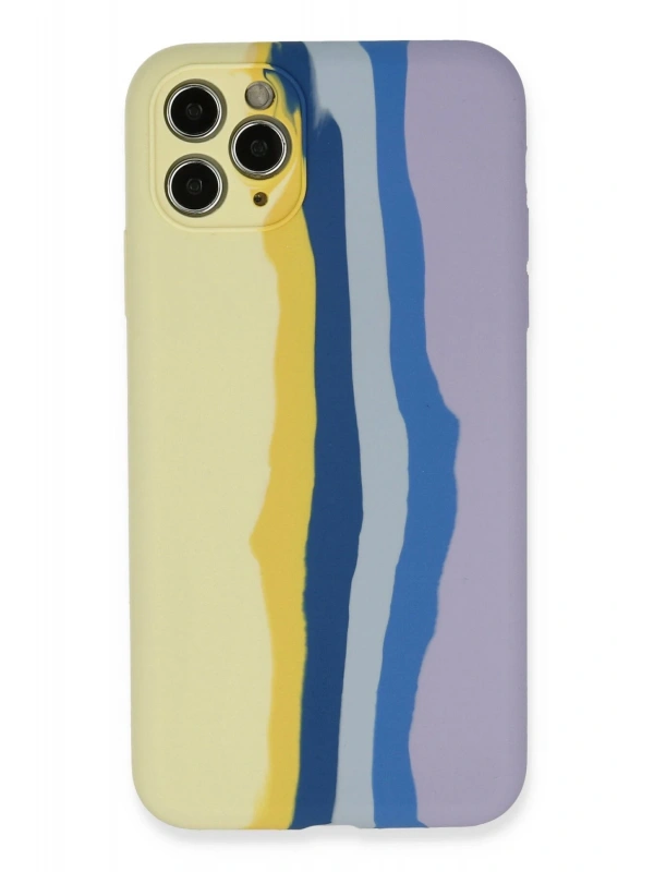 Newface Apple iPhone 11 Pro Kılıf Ebruli Lansman Silikon - Sarı-Lila