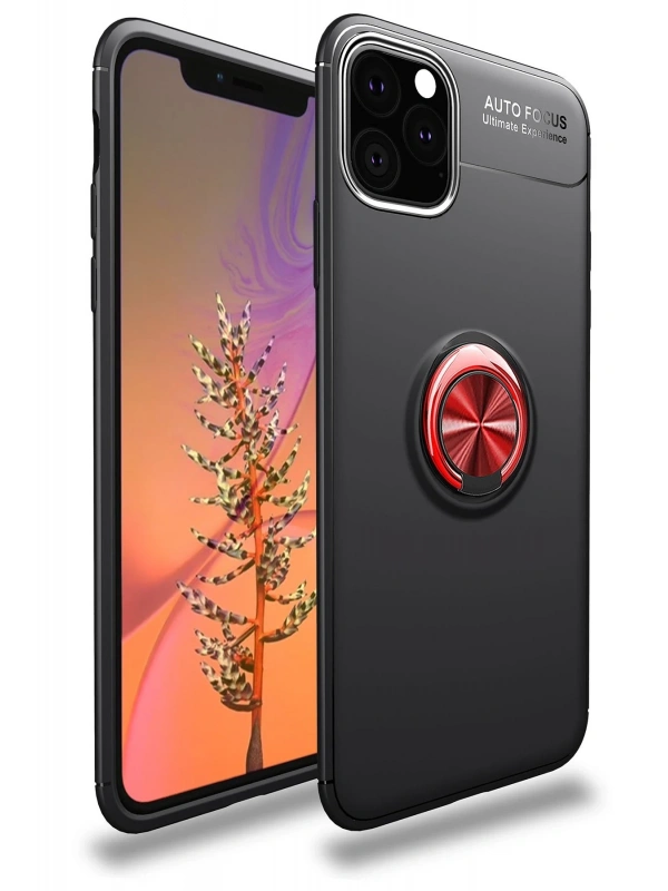 Newface Apple iPhone 11 Pro Kılıf Range Yüzüklü Silikon - Siyah-Kırmızı