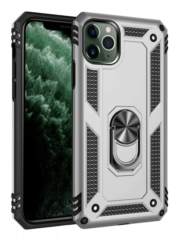 Newface Apple iPhone 11 Pro Kılıf Sofya Yüzüklü Silikon Kapak - Gümüş