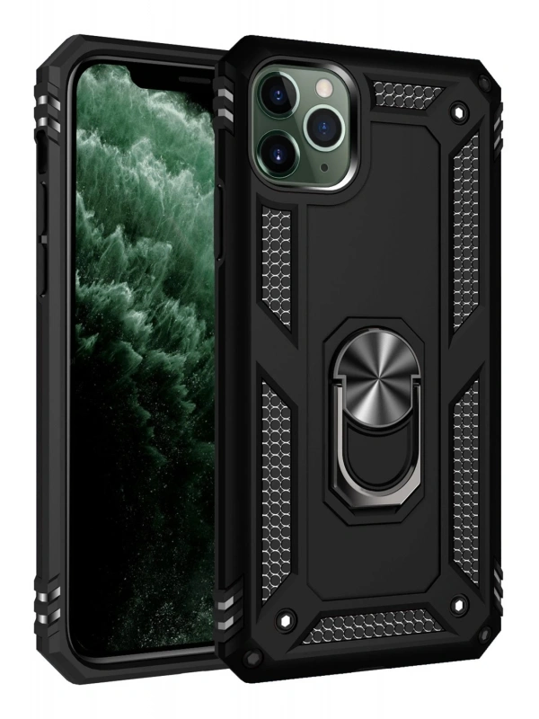 Newface Apple iPhone 11 Pro Kılıf Sofya Yüzüklü Silikon Kapak - Siyah