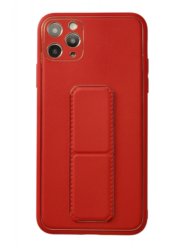 Newface Apple iPhone 11 Pro Max Kılıf Coco Deri Standlı Kapak - Kırmızı