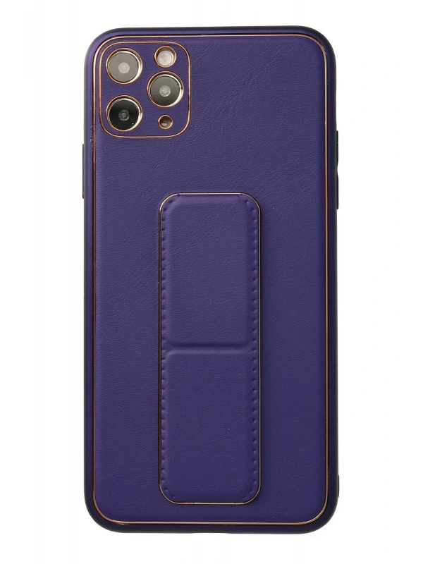 Newface Apple iPhone 11 Pro Max Kılıf Coco Deri Standlı Kapak - Mor