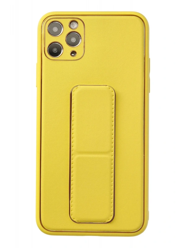 Newface Apple iPhone 11 Pro Max Kılıf Coco Deri Standlı Kapak - Sarı