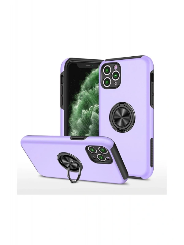 Newface Apple iPhone 11 Pro Max Kılıf Elit Yüzüklü Kapak - Mor