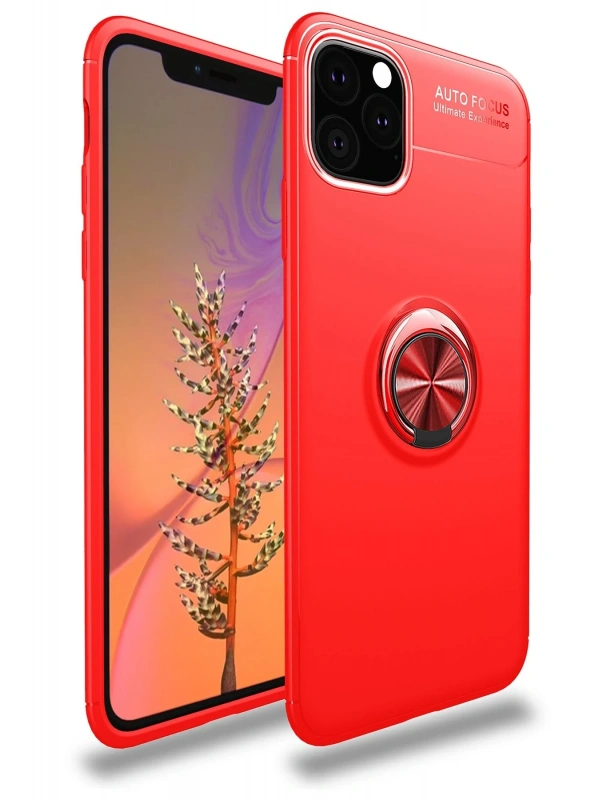 Newface Apple iPhone 11 Pro Max Kılıf Range Yüzüklü Silikon - Kırmızı