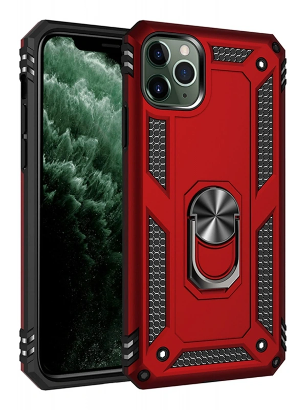 Newface Apple iPhone 11 Pro Max Kılıf Sofya Yüzüklü Silikon Kapak - Kırmızı