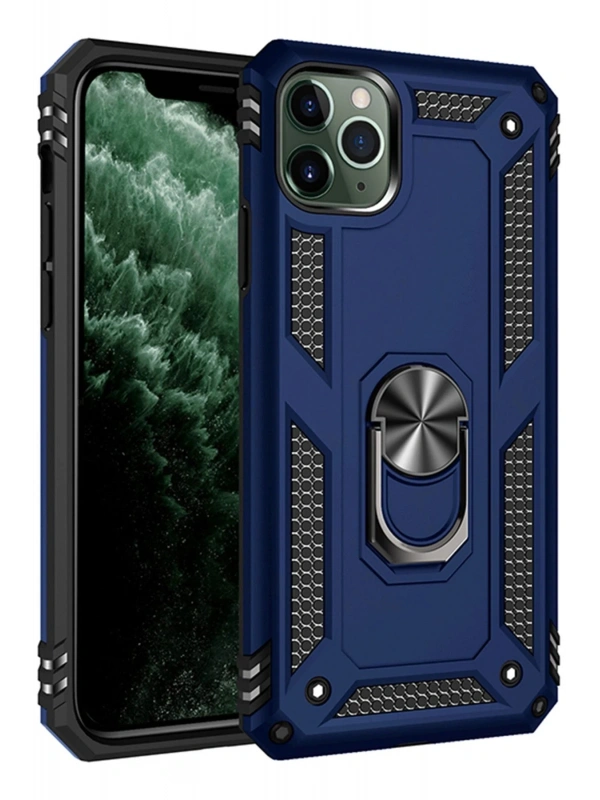 Newface Apple iPhone 11 Pro Max Kılıf Sofya Yüzüklü Silikon Kapak - Lacivert