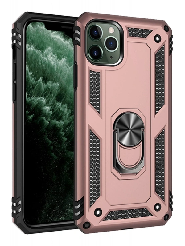 Newface Apple iPhone 11 Pro Max Kılıf Sofya Yüzüklü Silikon Kapak - Rose