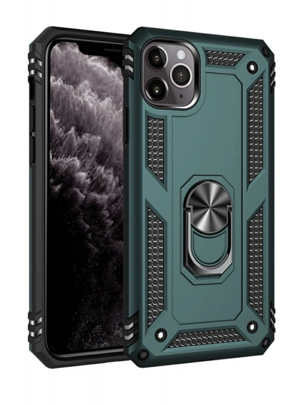 Newface Apple iPhone 11 Pro Max Kılıf Sofya Yüzüklü Silikon Kapak - Yeşil