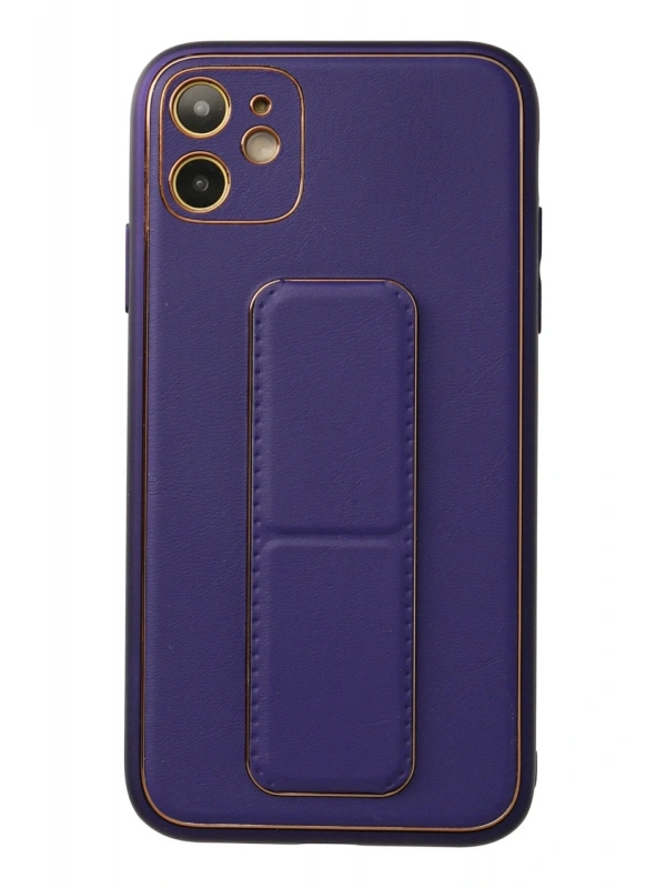Newface Apple iPhone 12 Kılıf Coco Deri Standlı Kapak - Mor