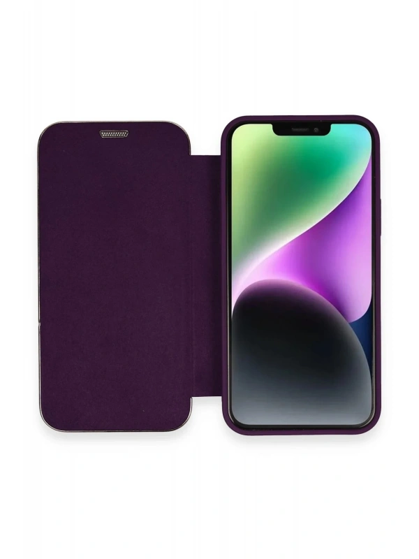 Newface Apple iPhone 12 Kılıf Dolpin Kapaklı - Derin Mor