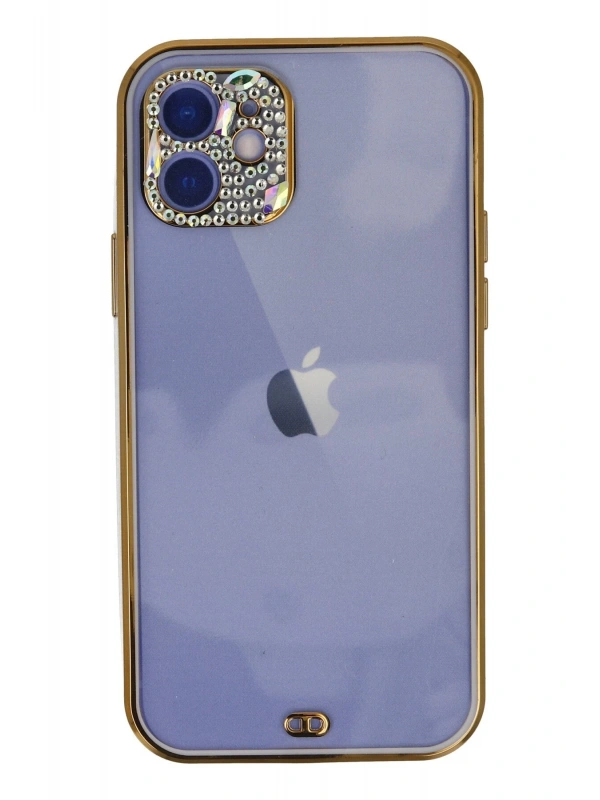 Newface Apple iPhone 12 Kılıf Liva Taşlı Silikon - Mor