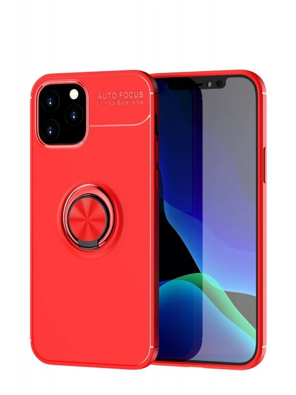 Newface Apple iPhone 12 Kılıf Range Yüzüklü Silikon - Kırmızı