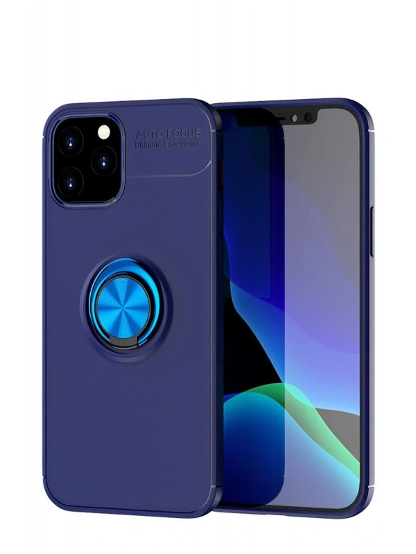 Newface Apple iPhone 12 Kılıf Range Yüzüklü Silikon - Mavi