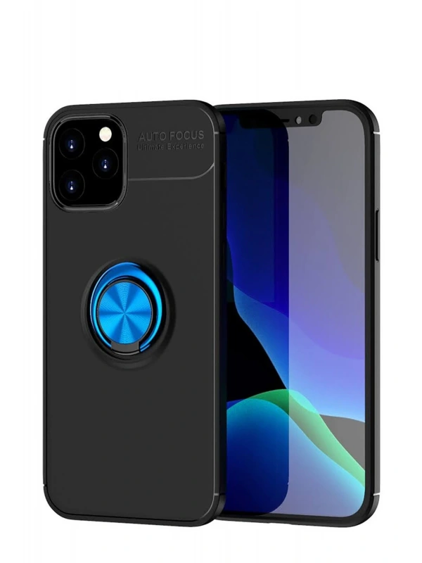 Newface Apple iPhone 12 Kılıf Range Yüzüklü Silikon - Siyah-Mavi