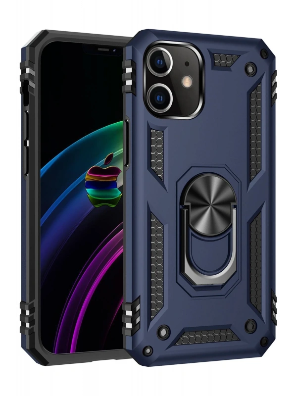 Newface Apple iPhone 12 Kılıf Sofya Yüzüklü Silikon Kapak - Lacivert
