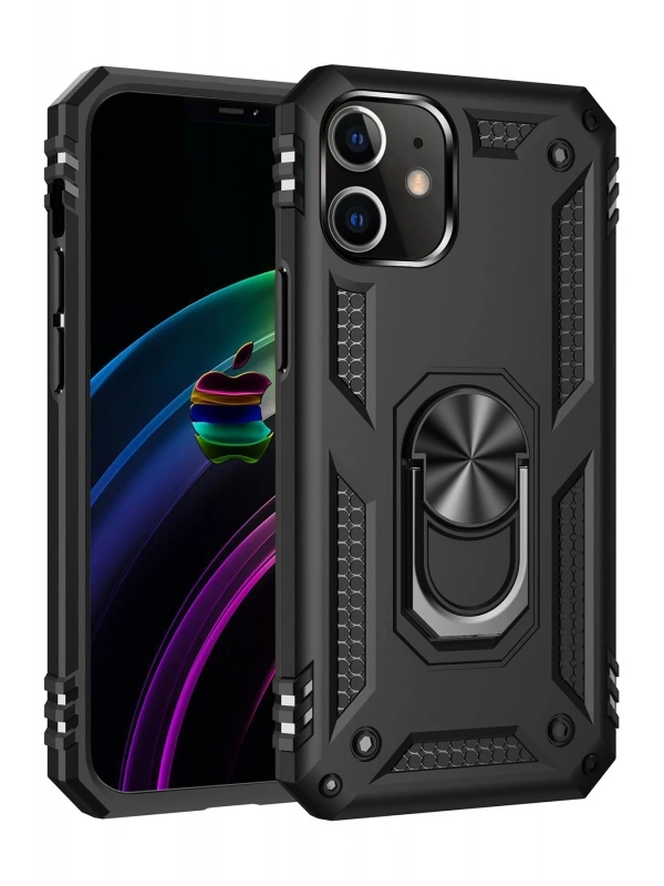 Newface Apple iPhone 12 Kılıf Sofya Yüzüklü Silikon Kapak - Siyah