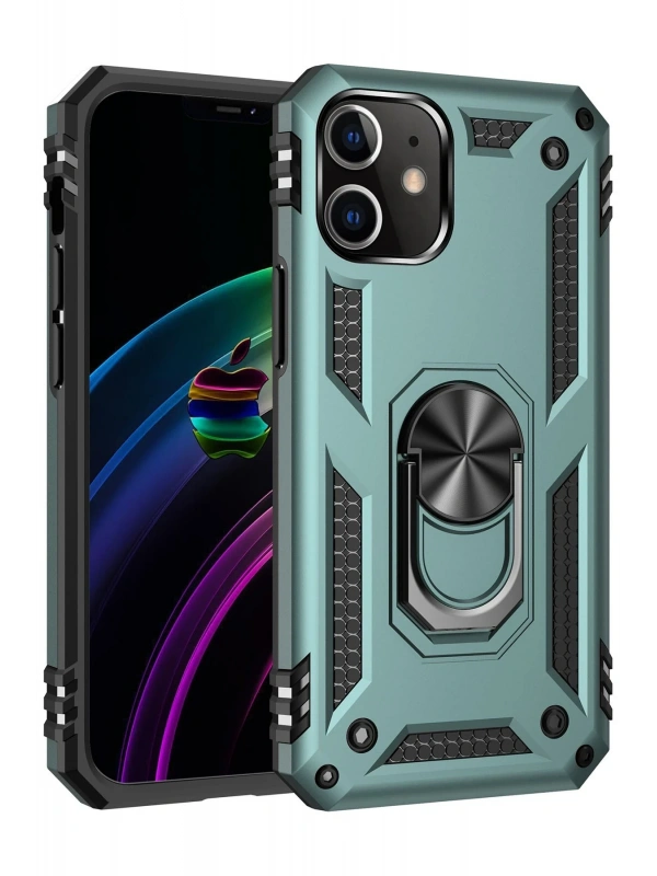 Newface Apple iPhone 12 Kılıf Sofya Yüzüklü Silikon Kapak - Yeşil