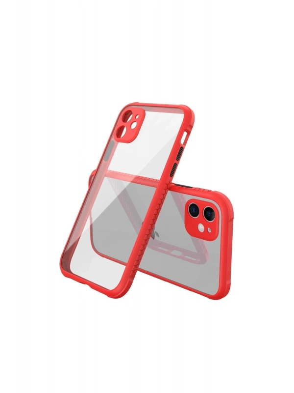 Newface Apple iPhone 12 Mini Kılıf Miami Şeffaf Silikon - Kırmızı