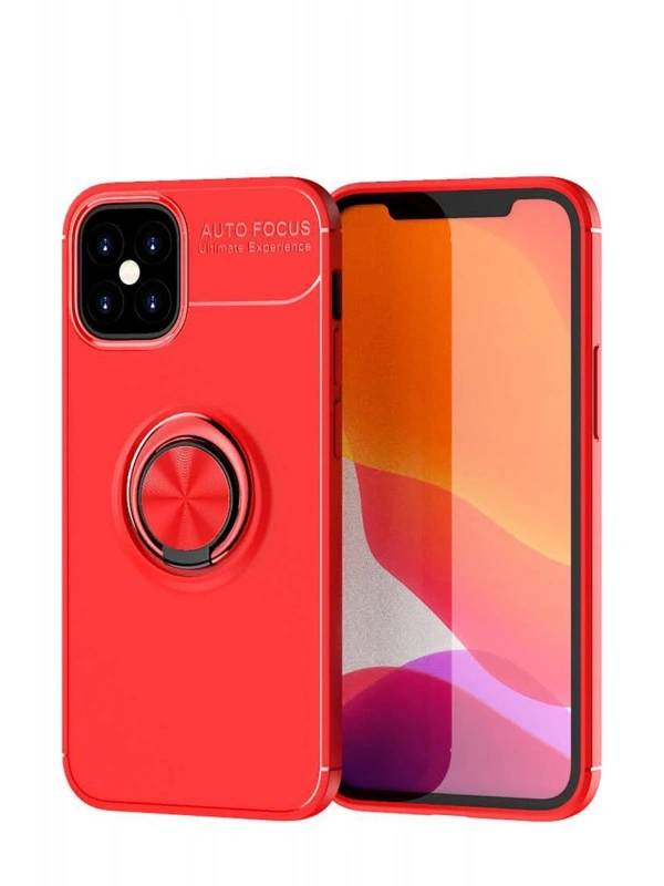 Newface Apple iPhone 12 Mini Kılıf Range Yüzüklü Silikon - Kırmızı