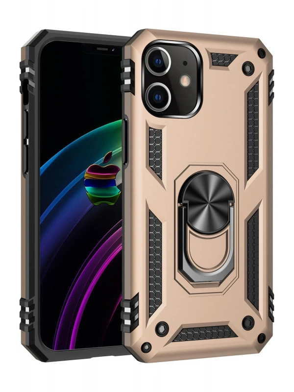 Newface Apple iPhone 12 Mini Kılıf Sofya Yüzüklü Silikon Kapak - Gold