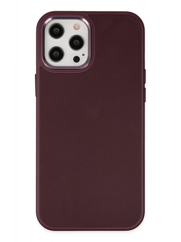 Newface Apple iPhone 12 Pro Max Kılıf Asya Deri Silikon - Mürdüm