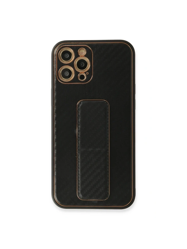 Newface Apple iPhone 12 Pro Max Kılıf Coco Karbon Standlı Kapak