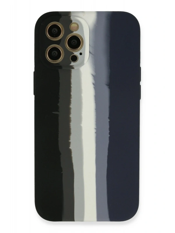 Newface Apple iPhone 12 Pro Max Kılıf Ebruli Lansman Silikon - Siyah-Lacivert