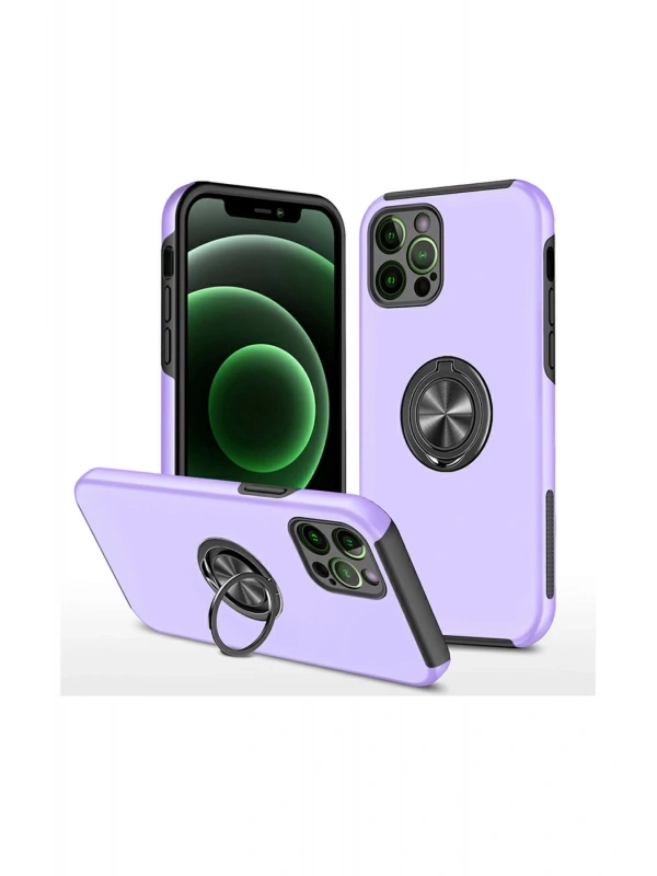 Newface Apple iPhone 12 Pro Max Kılıf Elit Yüzüklü Kapak - Mor