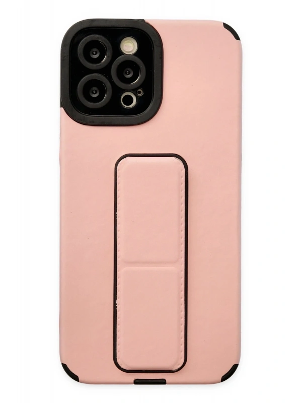 Newface Apple iPhone 12 Pro Max Kılıf Mega Standlı Silikon - Pudra