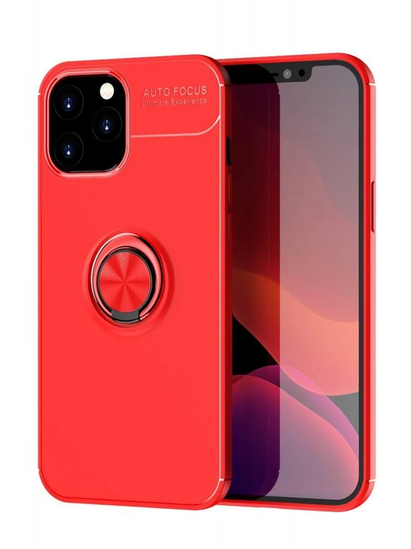 Newface Apple iPhone 12 Pro Max Kılıf Range Yüzüklü Silikon - Kırmızı