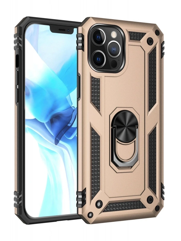 Newface Apple iPhone 12 Pro Max Kılıf Sofya Yüzüklü Silikon Kapak - Gold