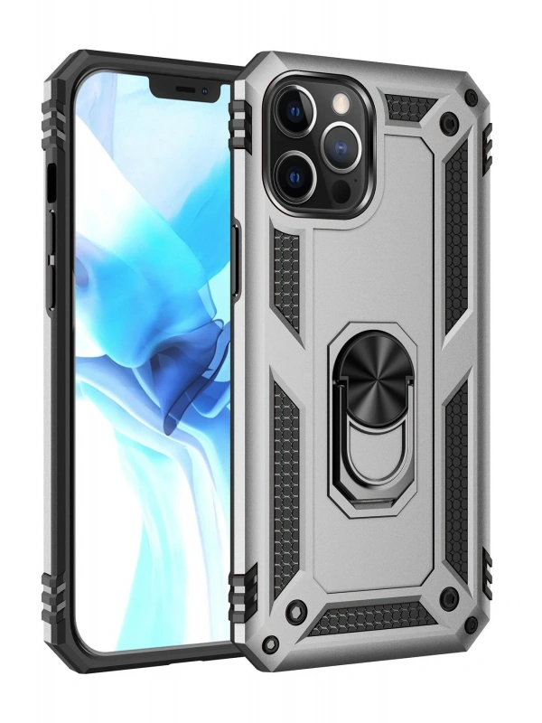 Newface Apple iPhone 12 Pro Max Kılıf Sofya Yüzüklü Silikon Kapak - Gümüş