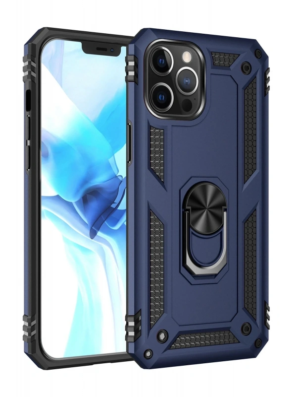 Newface Apple iPhone 12 Pro Max Kılıf Sofya Yüzüklü Silikon Kapak - Lacivert