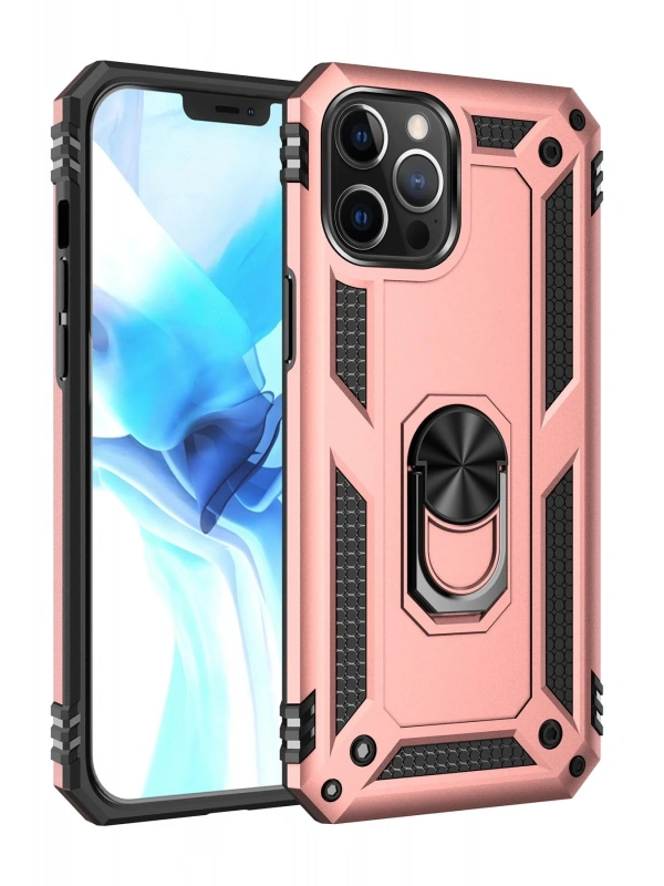 Newface Apple iPhone 12 Pro Max Kılıf Sofya Yüzüklü Silikon Kapak - Rose