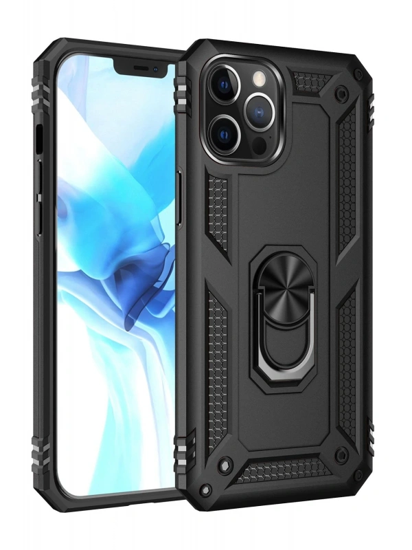 Newface Apple iPhone 12 Pro Max Kılıf Sofya Yüzüklü Silikon Kapak - Siyah